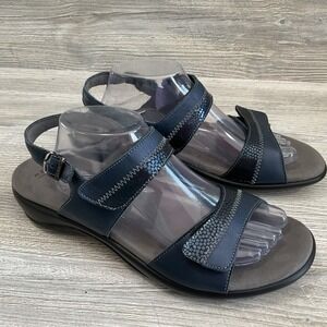 SAS Womens Size 12 WW Nudu Ankle Strap Navy Blue Leather Comfort Sandals
